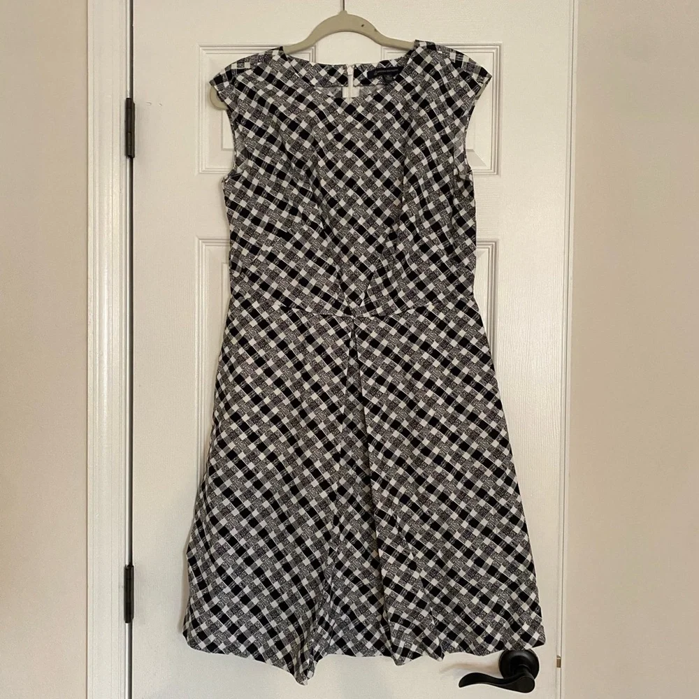Women’s Brooks Brothers Black&White Gingham Plaid Print Cap Sleeve Dress Size 10